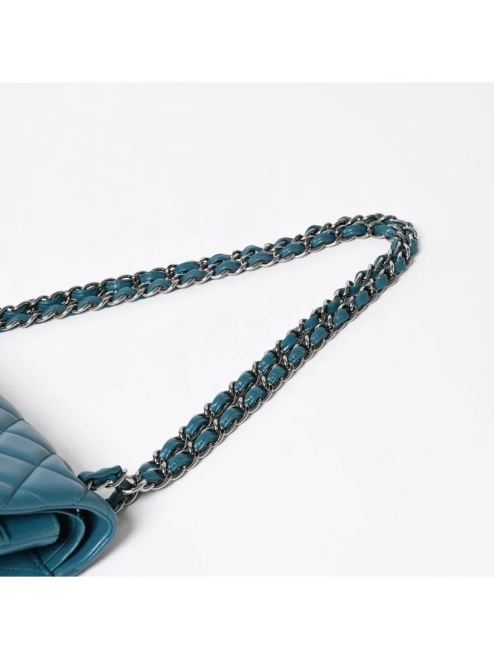 Chanel Maxi Quilted 30 Double Flap Chain Shoulder Bag CC Logo Lambskin Turquoise